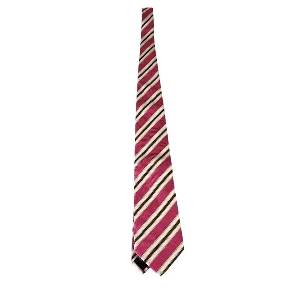 Boss Men's Diagonal Stripe Repp Silk NeckTie Made In Italy Multicolor Pink/Brown